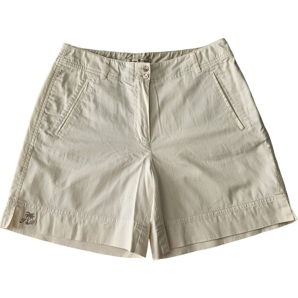 Tommy Bahama Stretch Womens Size 4 Wide Leg Beige Bermuda Shorts Pockets Golf